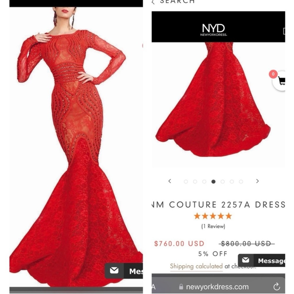 MNM couture, red, lace, size 14, modest gown, evening gown, elegant dress.